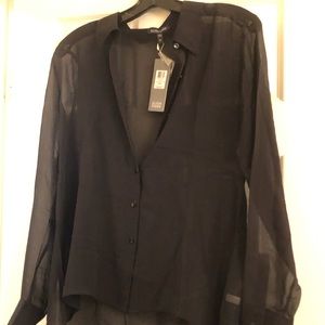 NWT Eileen Fisher Black 100% Silk Blouse XS